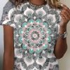 Clothing Azzlee T-Shirts | Casual Graphic Tops Round Neck Short Sleeve Geometric Printed T-Shirt Multicolor