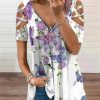 Clothing Azzlee Blouse & Shirts | Casual Graphic Tops V Neck Floral Printed Short Sleeve Blouse White