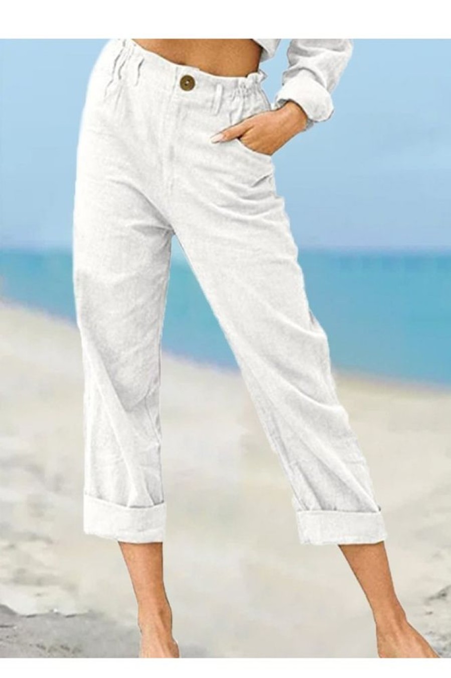 Clothing Azzlee Pants | Casual Solid High Waist Pants White