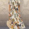 Clothing Azzlee Maxi Dresses | Floral Printed Casual Round Neck Short Sleeve Maxi Dress