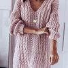 Clothing Azzlee Sweater & Cardigans | Casual V Neck Solid Long Sleeve Sweater Pink