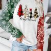 Clothing Azzlee Sweatshirt & Hoodies | Casual Graphic Tops Round Neck Long Sleeve Merry Christmas Printed Sweatshirts White