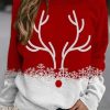 Clothing Azzlee Sweatshirt & Hoodies | Casual Graphic Tops Round Neck Long Sleeve Elk Printed Xmas Sweatshirts Red