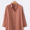 Clothing Azzlee Sweatshirt & Hoodies | Solid Buttons Stand Collar Long Sleeve Blouse Chilli