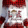 Clothing Azzlee Sweatshirt & Hoodies | Christmas Love Print V-Neck Long Sleeve Sweatshirt Red