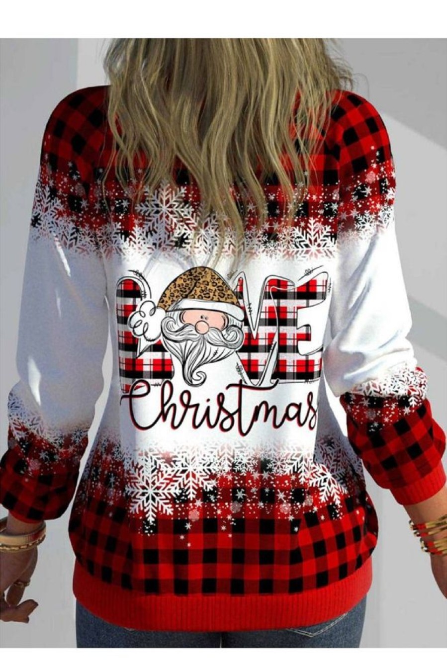 Clothing Azzlee Sweatshirt & Hoodies | Christmas Love Print V-Neck Long Sleeve Sweatshirt Red