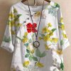 Clothing Azzlee Blouse & Shirts | Casual Graphic Tops Round Neck Half Sleeve Floral Printed Blouse White