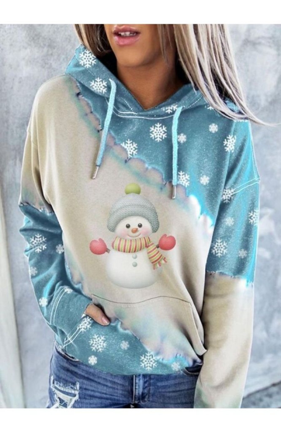 Clothing Azzlee Sweatshirt & Hoodies | Casual Graphic Tops Long Sleeve Snowman Printed Hoodies Blue