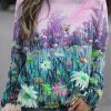 Clothing Azzlee Sweatshirt & Hoodies | Casual Graphic Tops Round Neck Long Sleeve Floral Printed Sweatshirts Multicolor