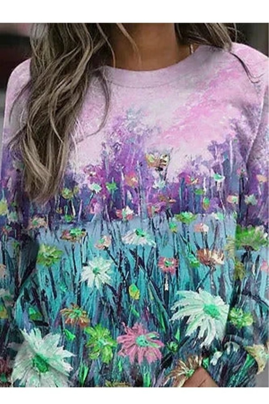 Clothing Azzlee Sweatshirt & Hoodies | Casual Graphic Tops Round Neck Long Sleeve Floral Printed Sweatshirts Multicolor