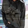 Clothing Azzlee Sweatshirt & Hoodies | Casual Long Sleeve Stripe Cat Printed Pullover Hoodies Black