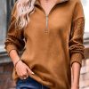 Clothing Azzlee Sweatshirt & Hoodies | Plain Casual Zipper Sweatshirt Brown