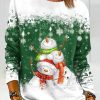 Clothing Azzlee Sweatshirt & Hoodies | Casual Graphic Tops Round Neck Long Sleeve Snowman Printed Xmas Sweatshirts Green