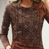 Clothing Azzlee Sweatshirt & Hoodies | Casual Round Neck Boho Long Sleeve Sweatshirts Multi