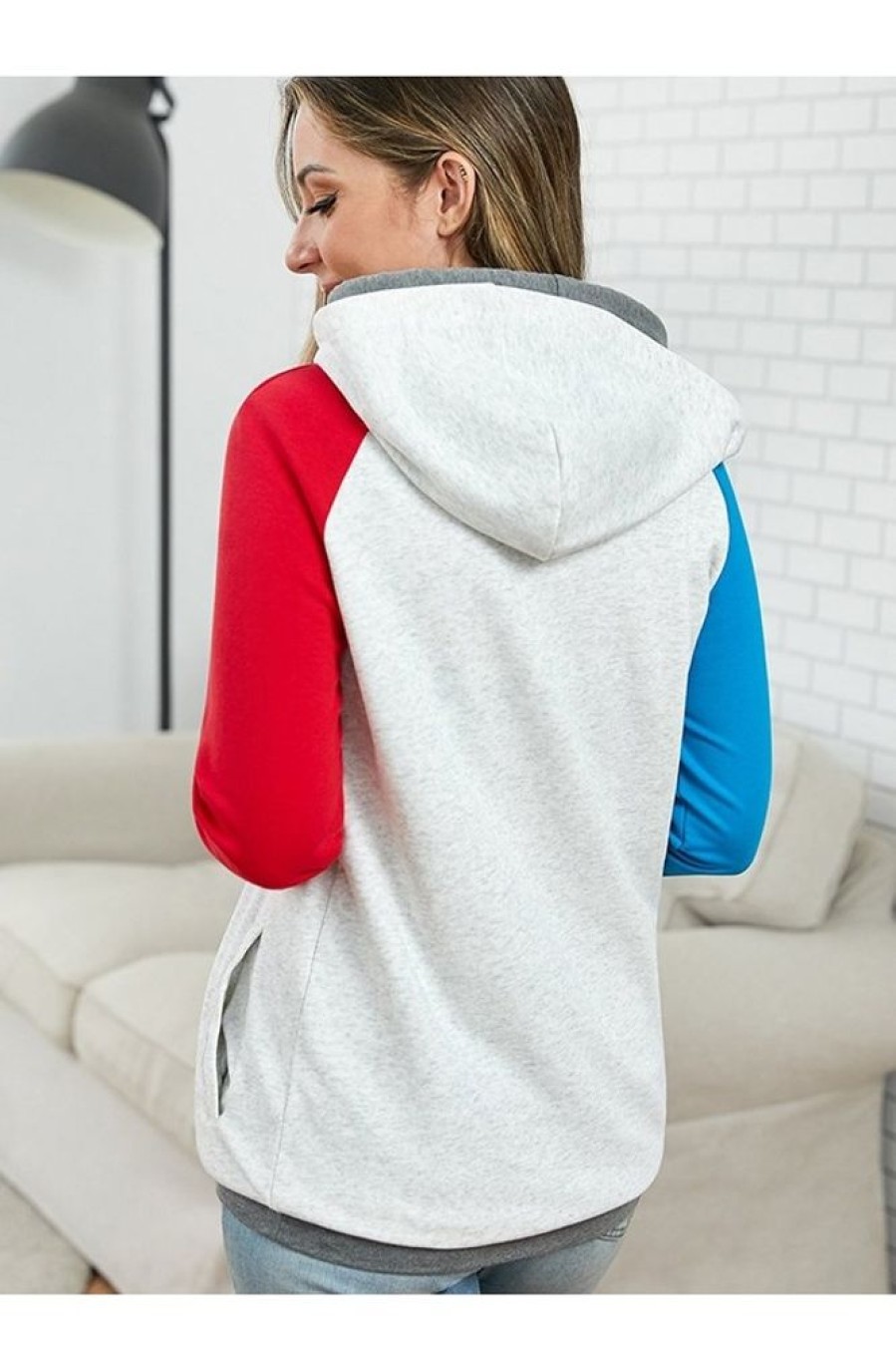 Clothing Azzlee Sweatshirt & Hoodies | Color Block Splicing Hoodie Sweatshirt Grey