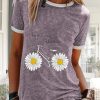 Clothing Azzlee T-Shirts | Floral Printed Round Neck Short Sleeve T-Shirt Purple