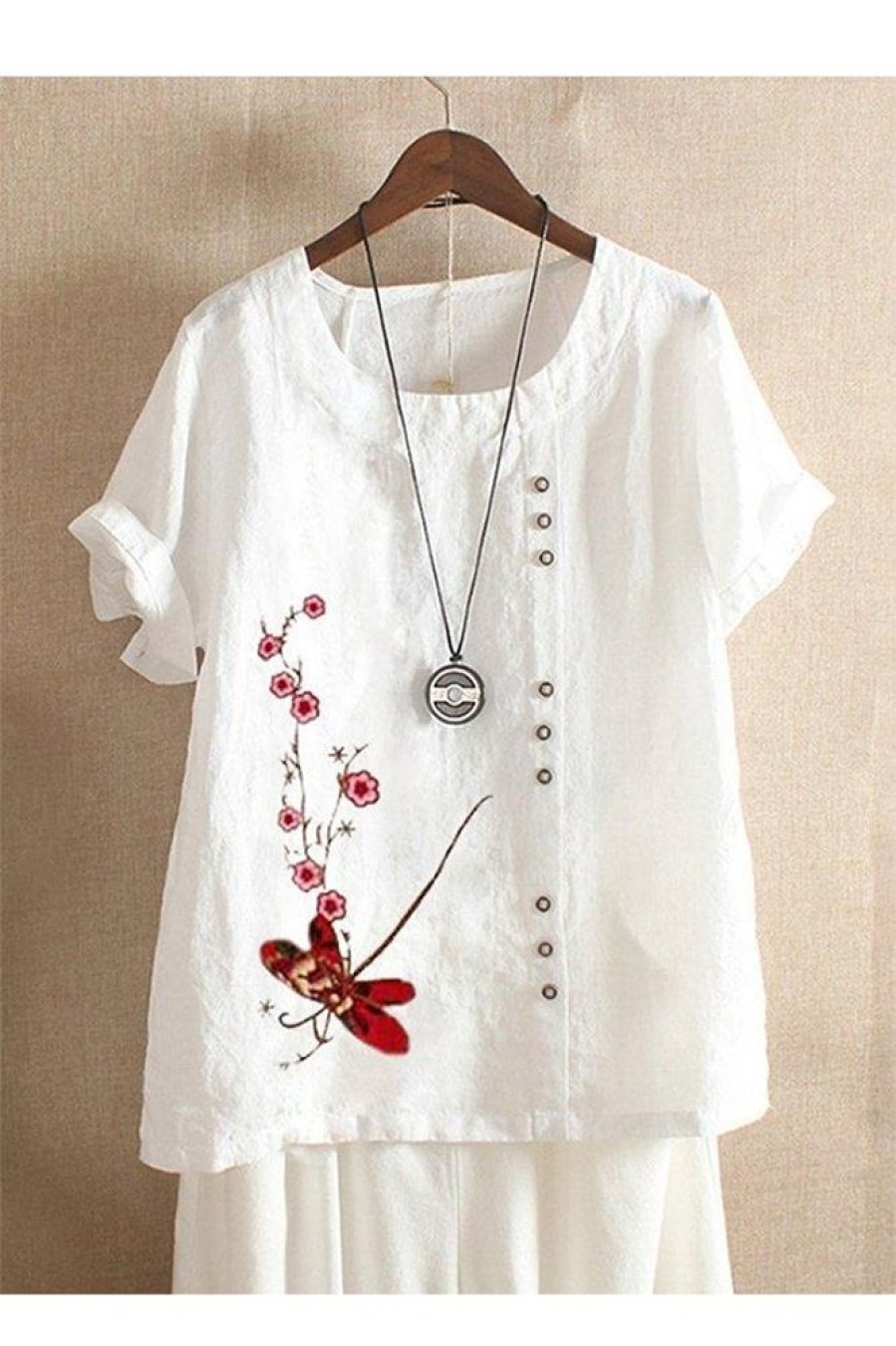 Clothing Azzlee Blouse & Shirts | Floral Printed Button Short Sleeve Blouse White