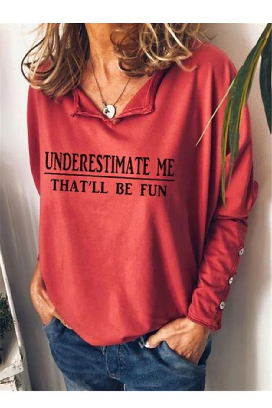 Clothing Azzlee Sweatshirt & Hoodies | Casual V Neck Printed Long Sleeve Blouse Red