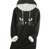 Clothing Azzlee Sweatshirt & Hoodies | Casual Graphic Tops Long Sleeve Cat Printed Fleece Hoodies Black