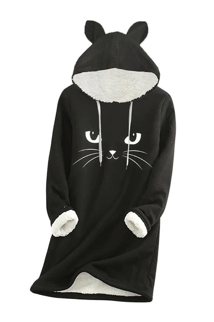 Clothing Azzlee Sweatshirt & Hoodies | Casual Graphic Tops Long Sleeve Cat Printed Fleece Hoodies Black