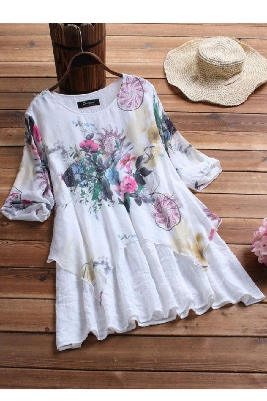 Clothing Azzlee Blouse & Shirts | Round Neck Floral Print Casual Half Sleeve Blouse