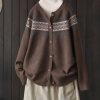 Clothing Azzlee Sweater & Cardigans | Long Sleeve Print Sweater Brown