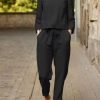 Clothing Azzlee | Casual Solid Top & Trousers Two-Piece Suits Black