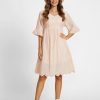 Clothing Azzlee Midi Dresses | Solid Hollow Out V-Neck Half Sleeve Midi Dress Blush