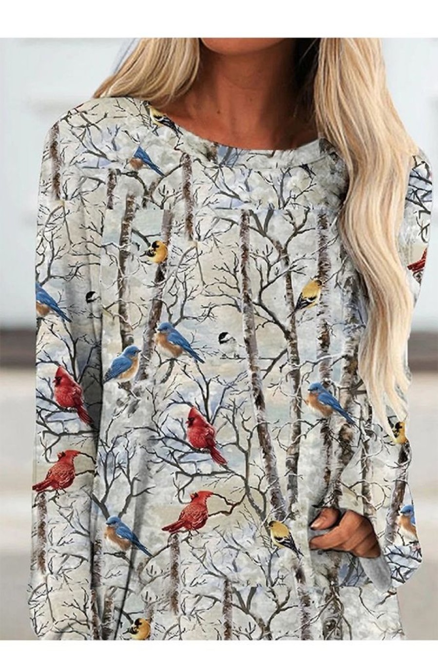 Clothing Azzlee Sweatshirt & Hoodies | Casual Graphic Tops Round Neck Long Sleeve Bird Printed Sweatshirts Multi