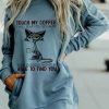 Clothing Azzlee Sweatshirt & Hoodies | Casual Graphic Tops Round Neck Long Sleeve Cat Character Printed With Pockets Sweatshirts Blue