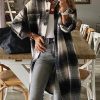 Clothing Azzlee Coats | Casual Lapel Long Sleeve Plaid Printed Coats Black