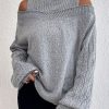 Clothing Azzlee Sweater & Cardigans | Casual Graphic Tops Off-The-Shoulder Long Sleeve Solid Sweaters Grey