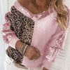 Clothing Azzlee Sweater & Cardigans | Leopard Splicing Sequins Casual V-Neck Long Sleeve Sweater