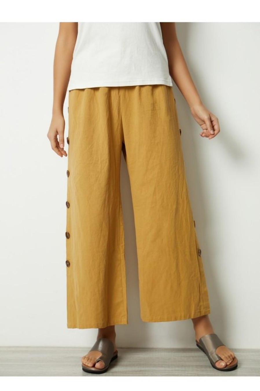 Clothing Azzlee Pants | Casual Summer Solid With Pockets Buttons Pants