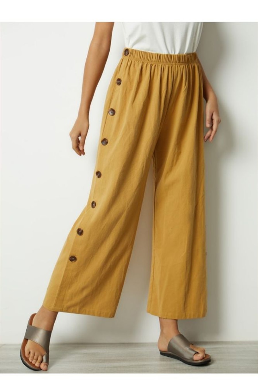 Clothing Azzlee Pants | Casual Summer Solid With Pockets Buttons Pants