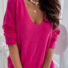 Clothing Azzlee Sweater & Cardigans | Solid Casual V-Neck Long Sleeve Sweater Rose