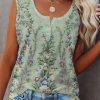 Clothing Azzlee Tanks | Floral Printed Round Neck Sleeveless Tank Green