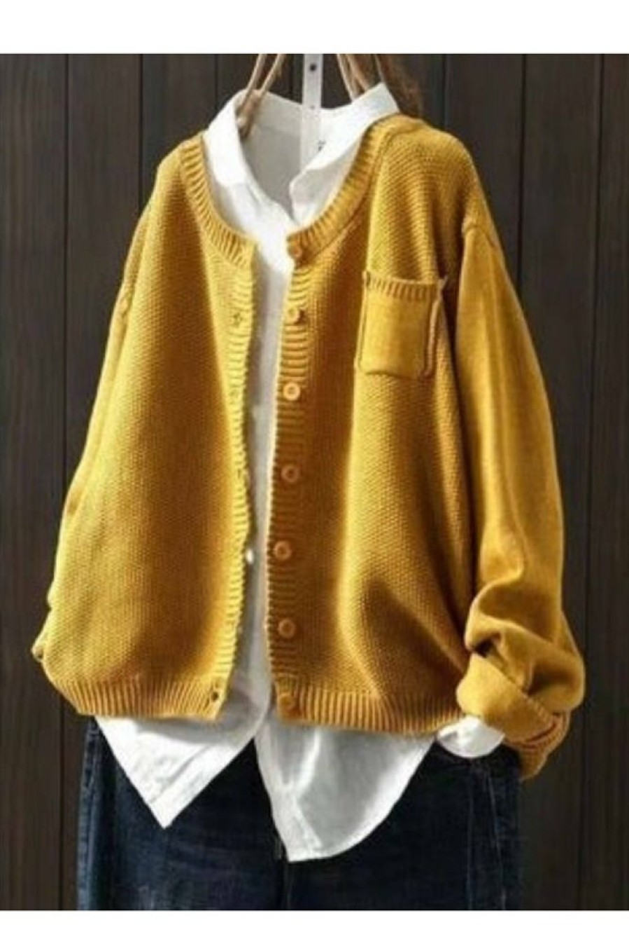 Clothing Azzlee Sweater & Cardigans | Crew Neck H-Line Long Sleeve Sweater Yellow