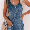 Clothing Azzlee Blouse & Shirts | Casual Graphic Tops Round Neck Sleeveless Geometric Printed Tank Blue