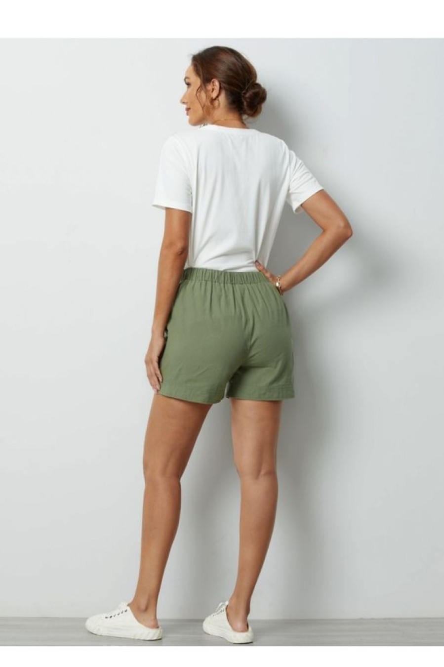 Clothing Azzlee Shorts | Solid Pocket Elastic Waist Shorts Armygreen