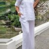 Clothing Azzlee | Casual V Neck Solid Half Sleeve Two Piece Suit White