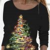 Clothing Azzlee Sweatshirt & Hoodies | Casual Graphic Tops Round Neck Christmas Tree Printed Long Sleeve Xmas Sweatshirts Black