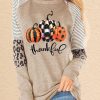 Clothing Azzlee Sweatshirt & Hoodies | Casual Graphic Tops Round Neck Long Sleeve Pumpkin Printed Halloween Sweatshirts Light Khaki