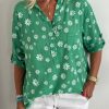 Clothing Azzlee Blouse & Shirts | Casual Graphic Tops V Neck Half Sleeve Daisy Flower Printed Blouse Green