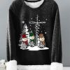 Clothing Azzlee Sweatshirt & Hoodies | Casual Graphic Tops Round Neck Snoman Printed Long Sleeve Xmas Sweatshirts Black