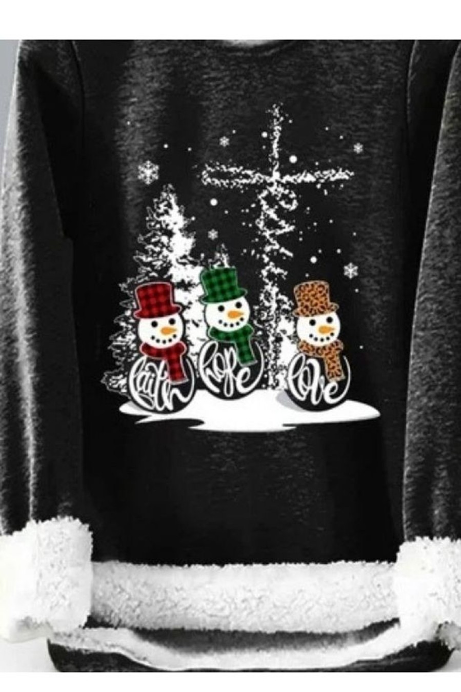 Clothing Azzlee Sweatshirt & Hoodies | Casual Graphic Tops Round Neck Snoman Printed Long Sleeve Xmas Sweatshirts Black