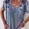 Clothing Azzlee Blouse & Shirts | Casual V Neck Printed Short Sleeve Blouse Multi