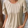 Clothing Azzlee Blouse & Shirts | Casual Round Neck Solid Short Sleeve Blouse Khaki