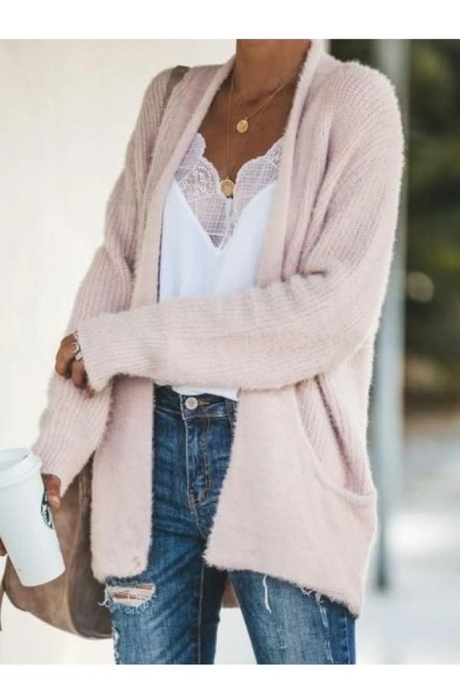 Clothing Azzlee Sweater & Cardigans | Casual Long Sleeve Solid Cardigans Pink