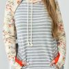 Clothing Azzlee Sweatshirt & Hoodies | Floral Stripe Splicing Casual Hoodie Sweatshirt Orange